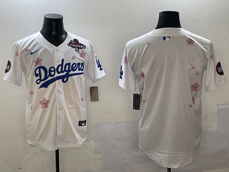 Men Los Angeles Dodgers Blank White Sakura Edition 2025 Nike MLB Jersey style 3